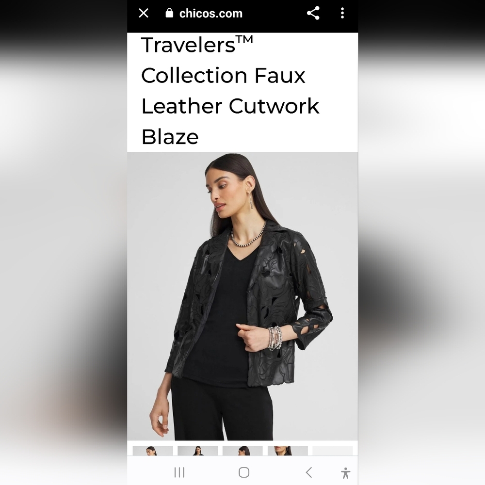 Chico's Travelers Faux Leather Cutwork Blazer Size 1   NWOT black